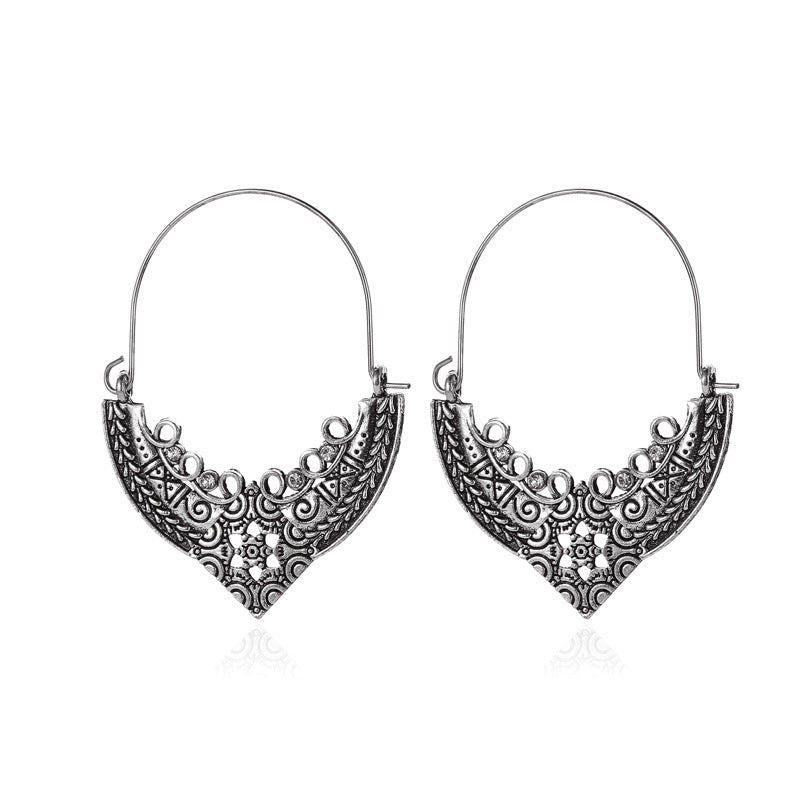 Wholesale Retro Metal Hollow Flower Bohemian Carved Court Style Earrings